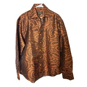 Daniel Ellissa Orange Scroll Satin Dress Shirt 17½ XL Bold Designer Luxury Style